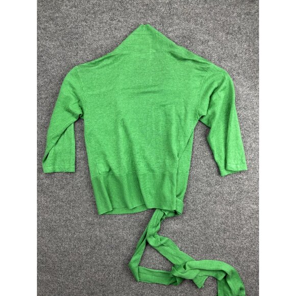 Boden Sweater Womens US 6 Green Linen Wrap Cardigan 3/4 Sleeve Belted Tie Waist - Picture 7 of 8